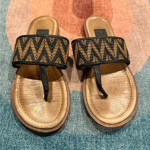 *Ella Moss Chevron Woven Leather Thong Sandals Black Tan Size 6